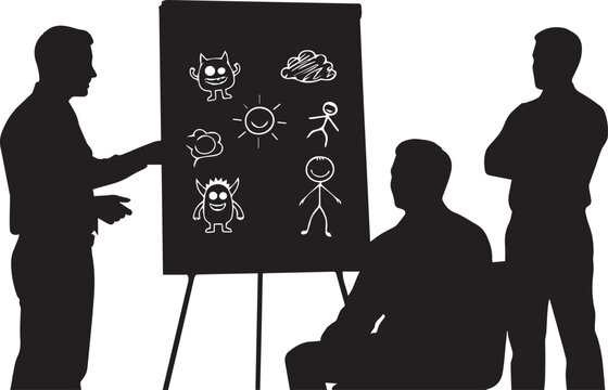 Business presentation silhouette illustration with hand-drawn icons vector set