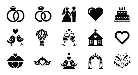 Obraz premium Wedding ceremony and marriage anniversary celebration icons