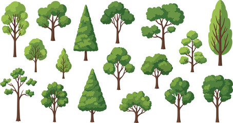 Comprehensive Vector Collection of Individual Deciduous and Coniferous Green Trees with Various Canopy Shapes for Nature Forest and Environmental Landscape Graphic Design © Fahim