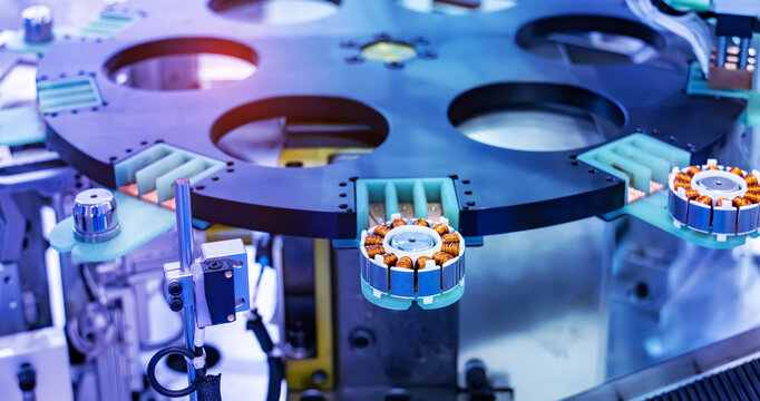 copper coils inside electric motor,Rotor of electric motor with Robotic and Automation system control application in factory