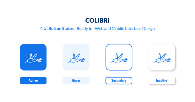 colibri UI button states set. Outline icon kit from animals collection. Thin linear colibri, bird, animal editable vector. Line vector colibri sign for web and mobile interface