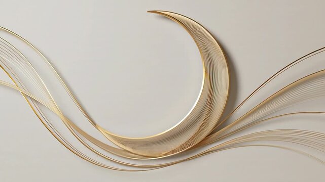 Golden crescent moon abstract design element.