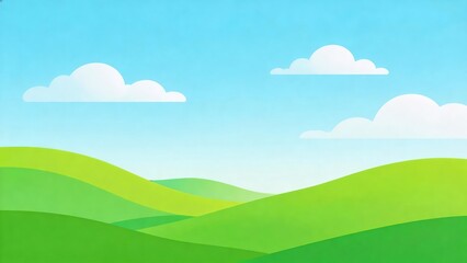 Obraz premium Minimalist Green Rolling Hills Landscape With Blue Sky And White Clouds Simple Vector Background For Nature Eco Spring Summer Design Projects,PremiumDesign,ModernStyle,Style