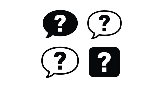Essential vector graphic illustration of various question mark icons and speech bubbles for digital design needs.