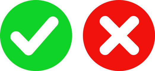 Green circle check mark and red circle cross mark icons for choice validation and testing © Alamin