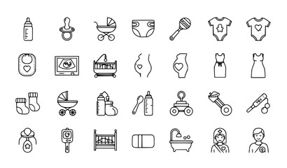 Obraz premium Baby Pregnancy Thin Line Icons Collection Editable Stroke with Maternity Infant Care Symbols Vector