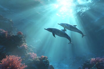 Fototapeta premium underwater scene with shark