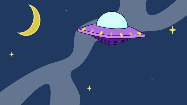 A vibrant cartoon purple flying saucer, an iconic extraterrestrial vehicle with a shiny clear dome.