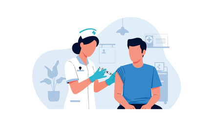 Fototapeta premium Nurse Giving Syringe Injection Vaccine to Patient Arm in Hospital Vector Illustration