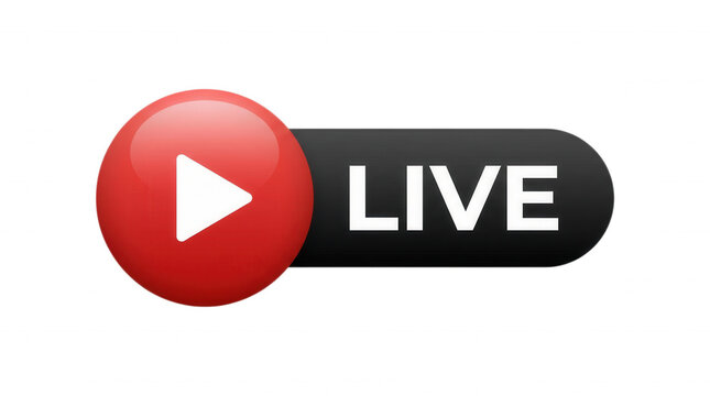 Streaming media live broadcast button element for online video platforms and social media channels design asset