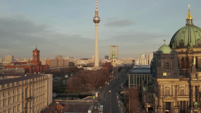 stunning view of Berlin Skyline with TV Tower and Berlin Cathedral. 