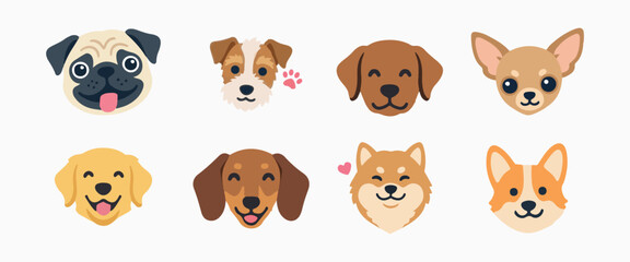 Fototapeta premium Cute Cartoon Dog Breeds Illustrations Set