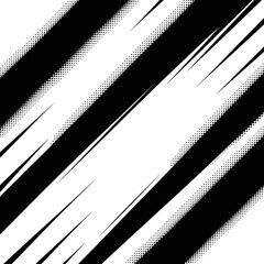Fototapeta premium A black and white abstract illustration with diagonal stripes and halftone dots