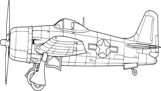 Grumman F8F Bearcat outline vector vintage fighter aircraft drawing