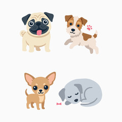 Fototapeta premium Cute Cartoon Dog Breeds Illustrations Set