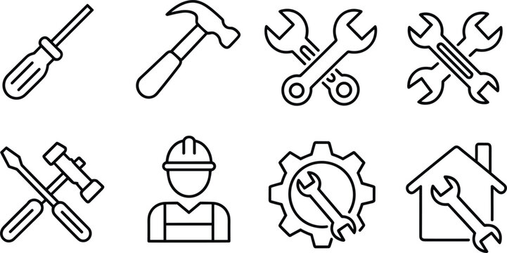 Vector construction and repair tool icon set, for maintenance renovation plumbing and home improvement services