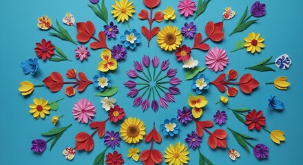 Fototapeta premium Colorful floral arrangement on a blue background perfect for design