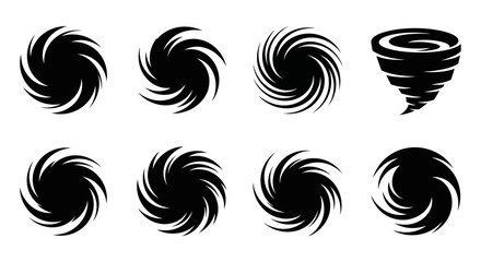 Fototapeta premium Collection of swirling vortex shapes ideal for design on transparent background silhouette