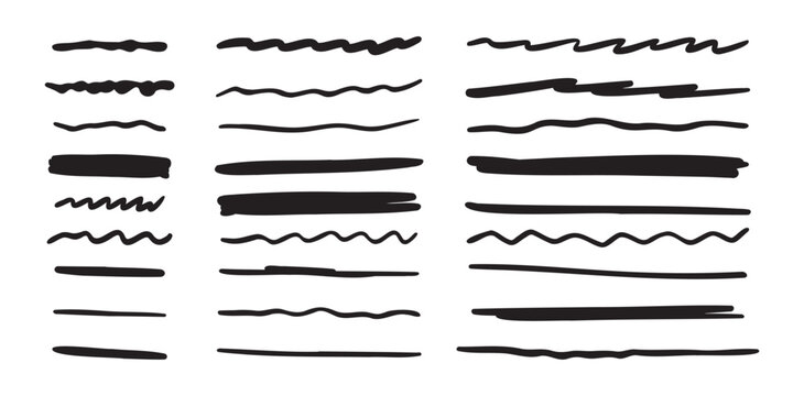 Vector set of hand drawn underline. Doodle lines set