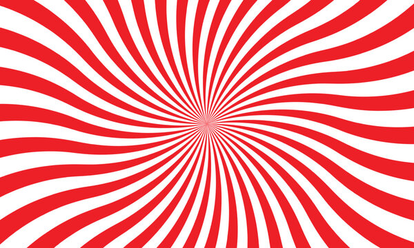 Red and white swirling radial burst pattern background with curved stripes abstract