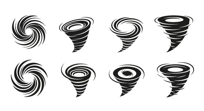 Collection of swirling vortexes and cyclones a dramatic silhouette on transparent background