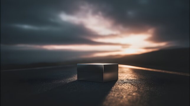 an abstract composition with a rectangular object in the foreground, which appears to be floating ab
