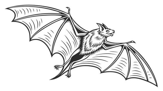 Flying Bat Silhouette Spreading Wings for Halloween Horror Night Events Wildlife Illustration for Spooky Design Projects