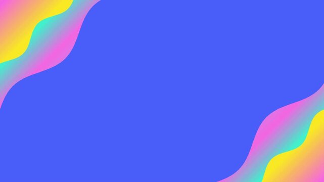Footage for motion design with a bright blue background and abstract animation of liquid pastel neon gradient waves flowing along the edges, with space for text