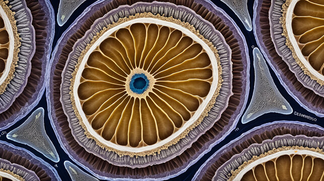Microscopy photography. Testis, seminiferous tubules, cross section.