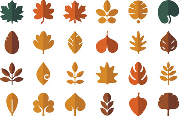 Obraz premium Autumn Leaf Icons Set, Vector Graphics, Fall Season Symbols, Flat Design