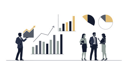 Fototapeta premium Business professionals discussing data analysis and growth strategies in a modern office