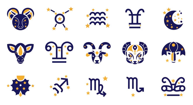 zodiac signs icons set, astrology symbols