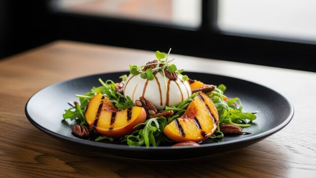 Grilled peaches and burrata salad.