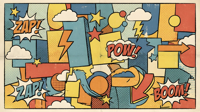 Colorful comic book explosion effects.