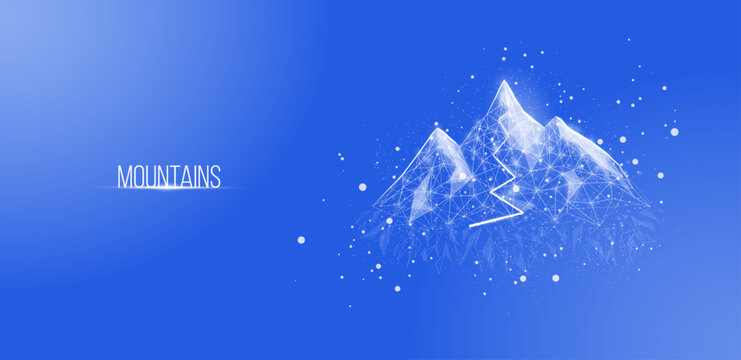 Mountains, success business startup, innovation, growth, travel, freedom concept. Polygonal wireframe vector illustration.