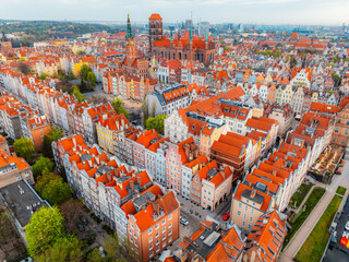 Gdansk with Motlawa river in Poland. Aerial landscape of the Main Town. Old town colourful house with saint Marys church © Zedspider