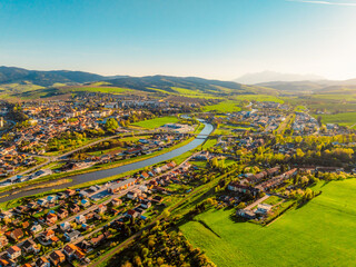 Fototapeta premium Slovakia landscape and panoramic sunny day view of Tatras mountain and Stara Lubovna castle