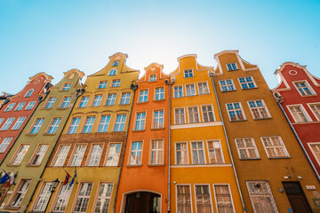 Gdansk with Motlawa river in Poland. Old town colourful house with saint Marys church i main square. © Zedspider