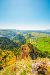 Hiking to peak Tri Koruny or Trzy Korony during day. Pieniny National park in Poland. View from the lookout at the top © Zedspider