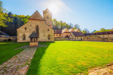 Medieval monastery Cerveny Klastor near Peak Tri Koruny or Trzy Korony in Pieniny National park in Slovakia and Poland © Zedspider
