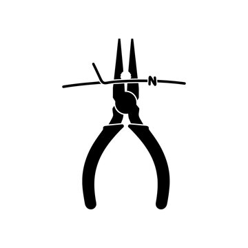 A black silhouette depicts pliers gripping and bending a metal wire a crafting tool silhouette
