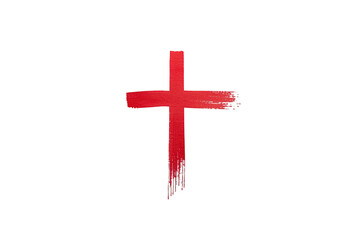 Obraz premium Red painted cross symbol on transparent background representing religion, christianity, blood, and sacrifice