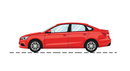 Obraz premium A vibrant red sedan car is digitally illustrated in a side view