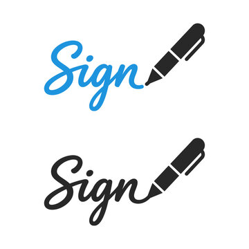 Signature icon with pen underwrite undersign vector symbol illustration.