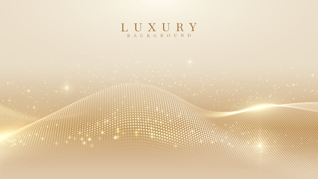 Abstract luxury gold background with glowing particle wave.