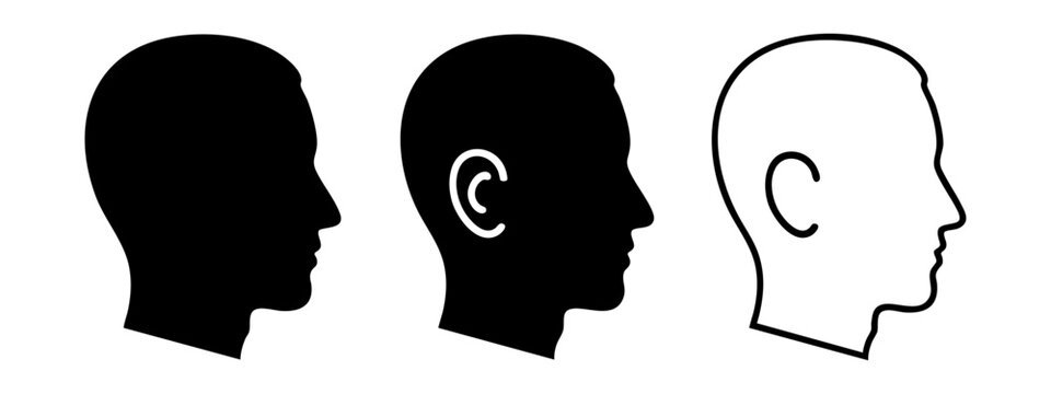 Head profile icons set. Human male silhouette for user, person, identity, and avatar concepts.