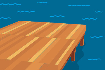 Fototapeta premium wooden pier dock on lake view landscape background flat color vector illustration template design