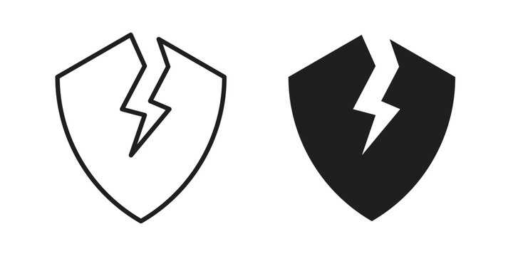 Broken shield icon with black color and editable vector