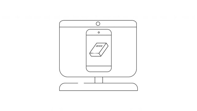 Computer Screen with Phone and Book Icon Animation.