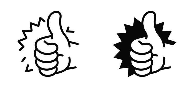 Thumbs Up funny cartoon style, hand drawn gesture, social media like symbol, success concept, positive approval, and &ldquo;well done&rdquo; idea vector illustration.